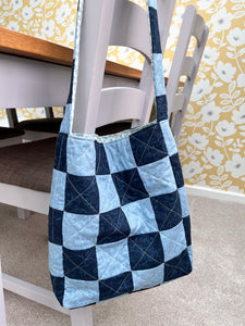 REDUCED TO £ 13.50 -SPRINGTIME Savings - Blue Checkerboard Bag  - Ready Made