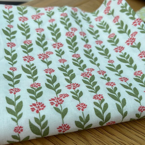 Sale Fabric 79:  REMNANT Pink & green floral Fabric 16" x 45"