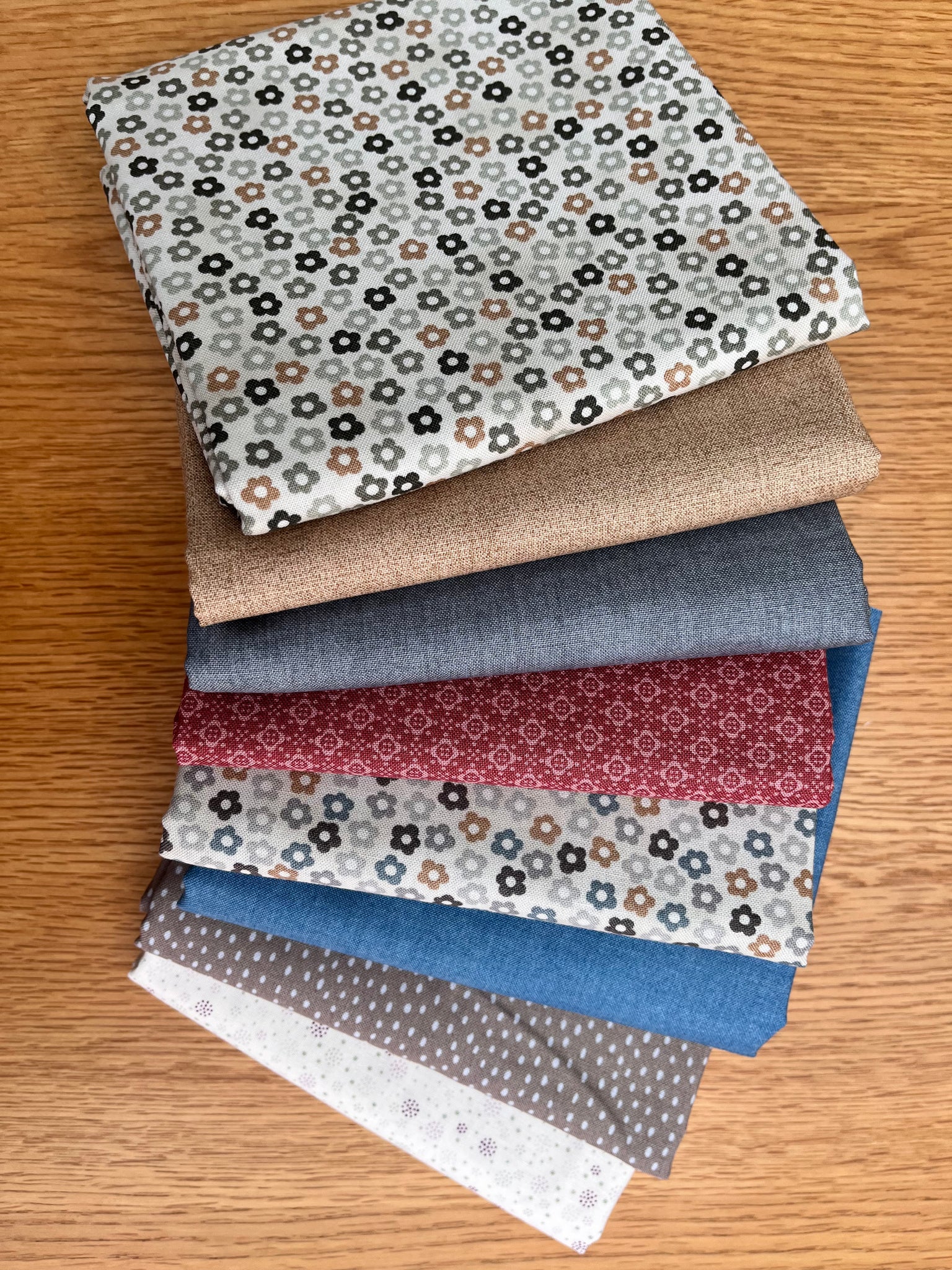 Hannah & Linen Texture Bundle Blue, Grey, Brown 8 x 1/2 metre fabric Bundle - 4 metres of fabric