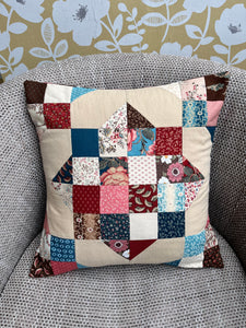 REDUCED TO HALF PRICE - Red & Blue Charm Cushion - Ready Made 16"