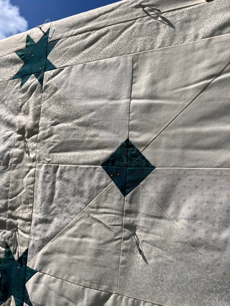 Teal Stars Sandwiched Quilt - 62" x 62" - Just needs completing