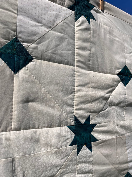 Teal Stars Sandwiched Quilt - 62" x 62" - Just needs completing