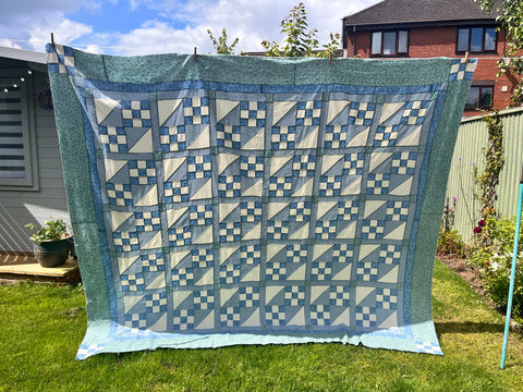 Blue 9 Patch Quilt - Top Only - 88" x 100"