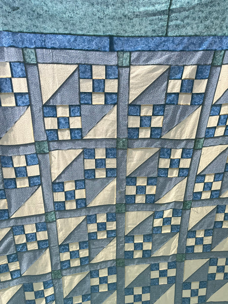 Blue 9 Patch Quilt - Top Only - 88" x 100"