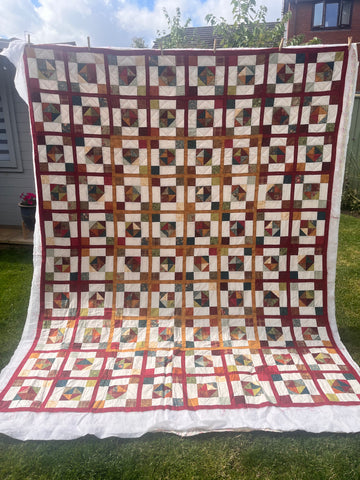 Autumn Handmade Quilt - sandwiched and part quilted - Size 79" x 100"