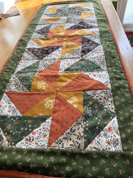 New Autumn Pinwheel Patchwork Table Runner Pattern  - Digital Download