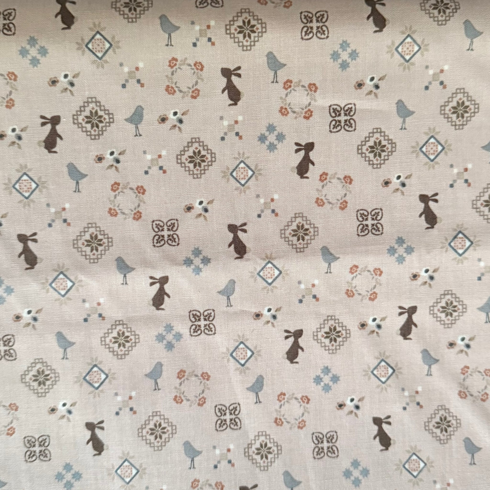 Sale Metres 5: Pale Pink Rabbit Flower Cotton Fabric 32" x 45"