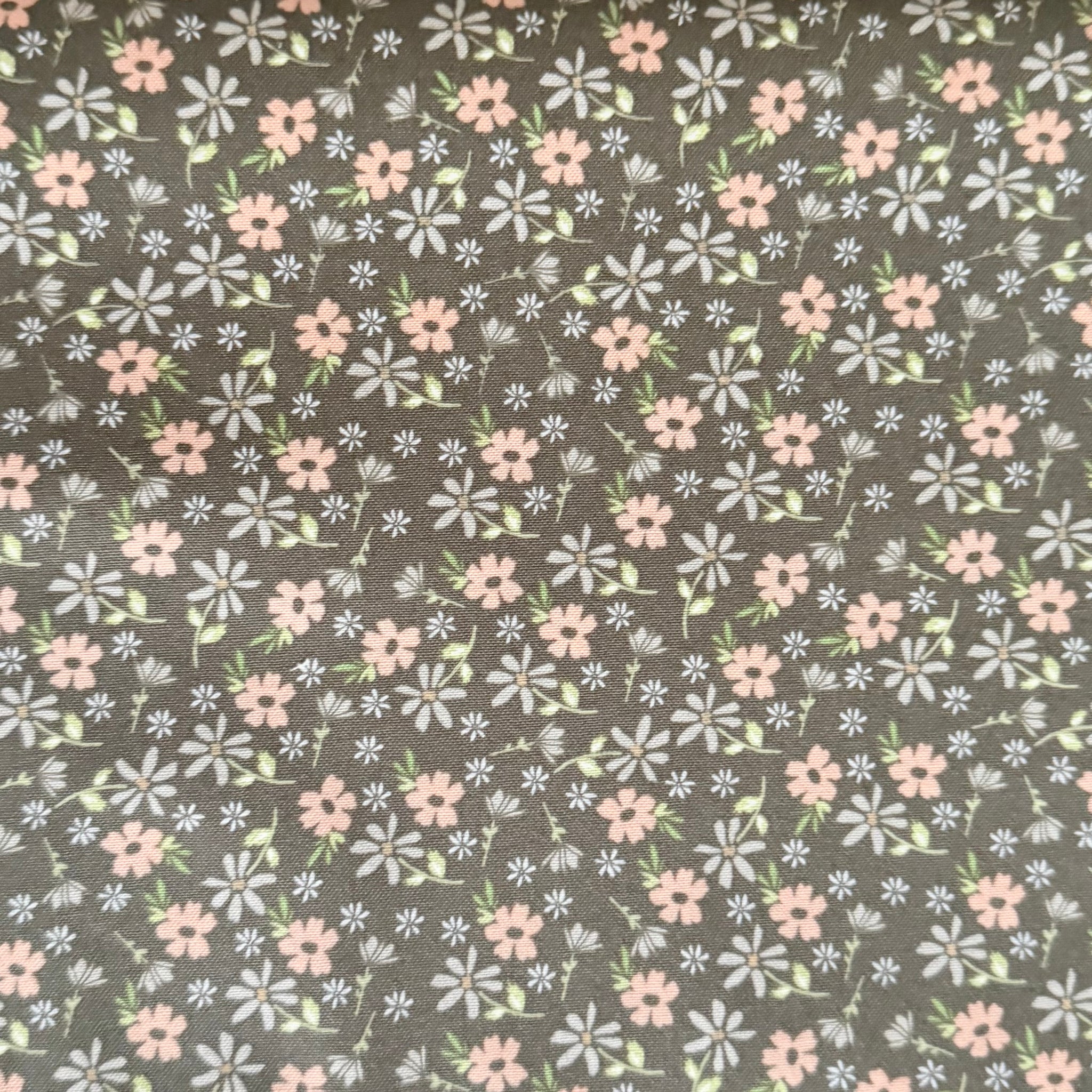 Sale Metres 2:  Brown with Pink Flowers Floral Cotton Fabric 1/2m