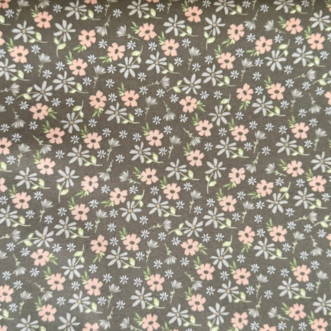 Sale Metres 2:  Brown with Pink Flowers Floral Cotton Fabric 1/2m