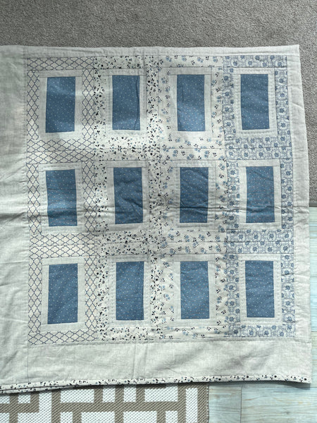 Linen Natural & Blue Quilt 66" x 72" - Ready Made Item