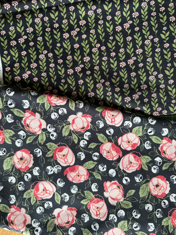 ⭐️ £12 Tuesday Black Floral Fabrics bundle - 60" green stems, 26" black floral