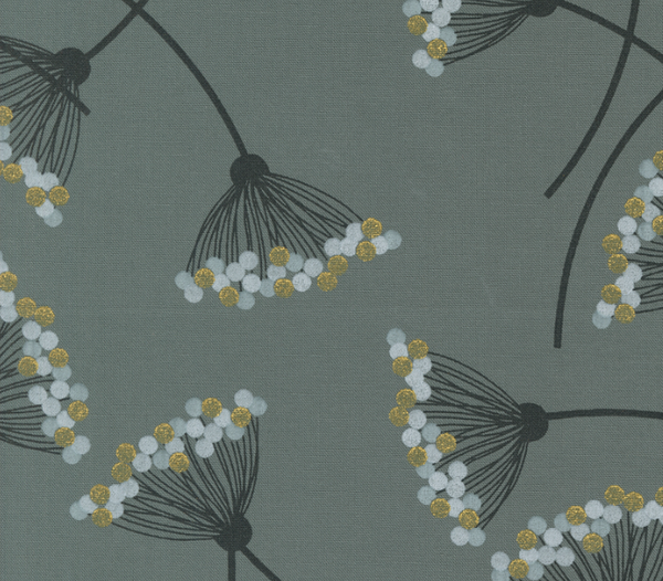 Moda Shimmer 1/4m Grey Gold Flower floral Cotton fabric