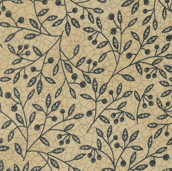 Moda Bloom and Grow -  1/4m Cotton fabric Cream beige and black leaves