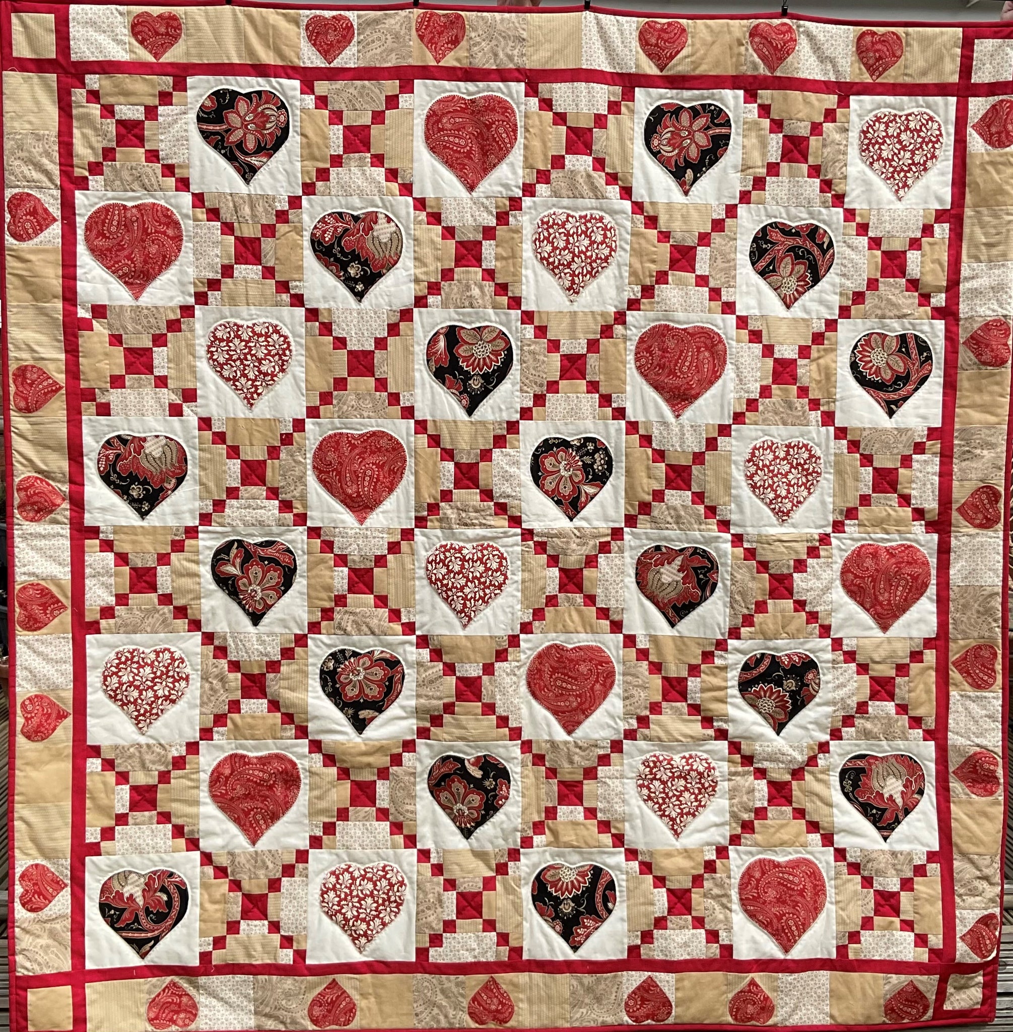 Red Pathway Whole Quilt  - Ready Made - 78" x 78"