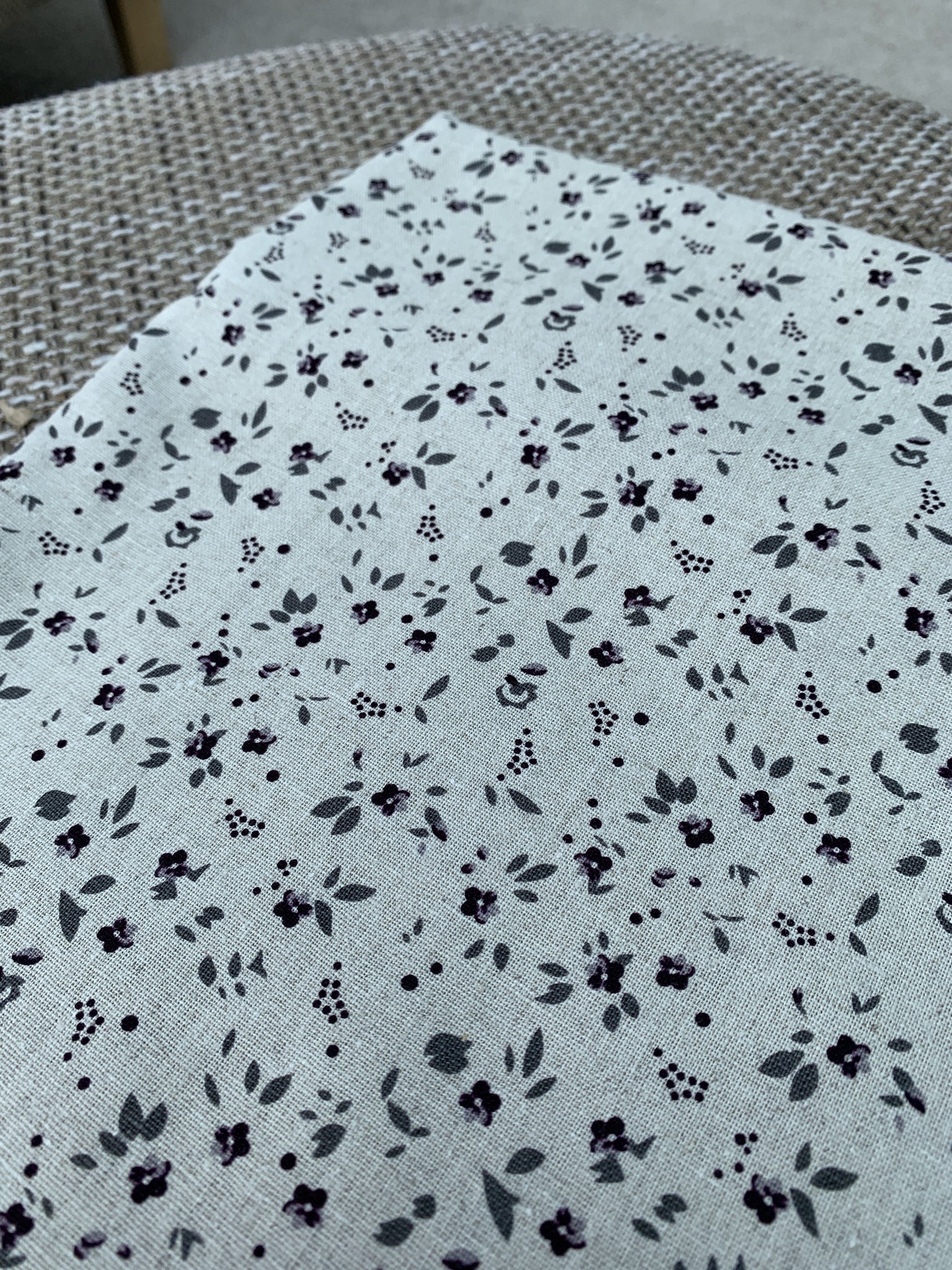 Purple Small Flowers on Natural Linen End of Bolt 40" x 45"
