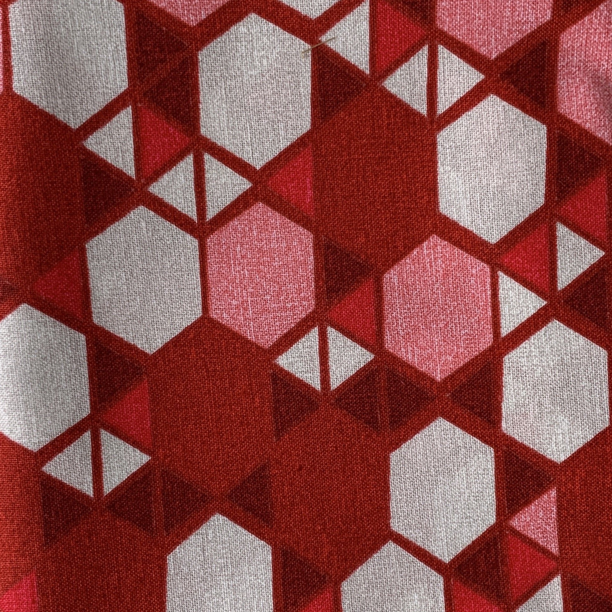 Sale Fabric 104 : Red & Grey Hexagons 1/4m 20” x 22" approx