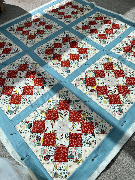 Moda Songbird Tile Effect (just needs quilting) Ready Made Quilt 48" x 48"